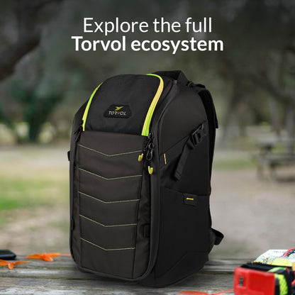TORVOL - Quad PITSTOP Backpack V2, Compact FPV Drone Backpack for 2 Drones, Fits DJI Mini 3, Mini 4 Pro, DJI Neo, with Laptop Compartment, Waterproof Rain Cover, Black & Green, 25L
