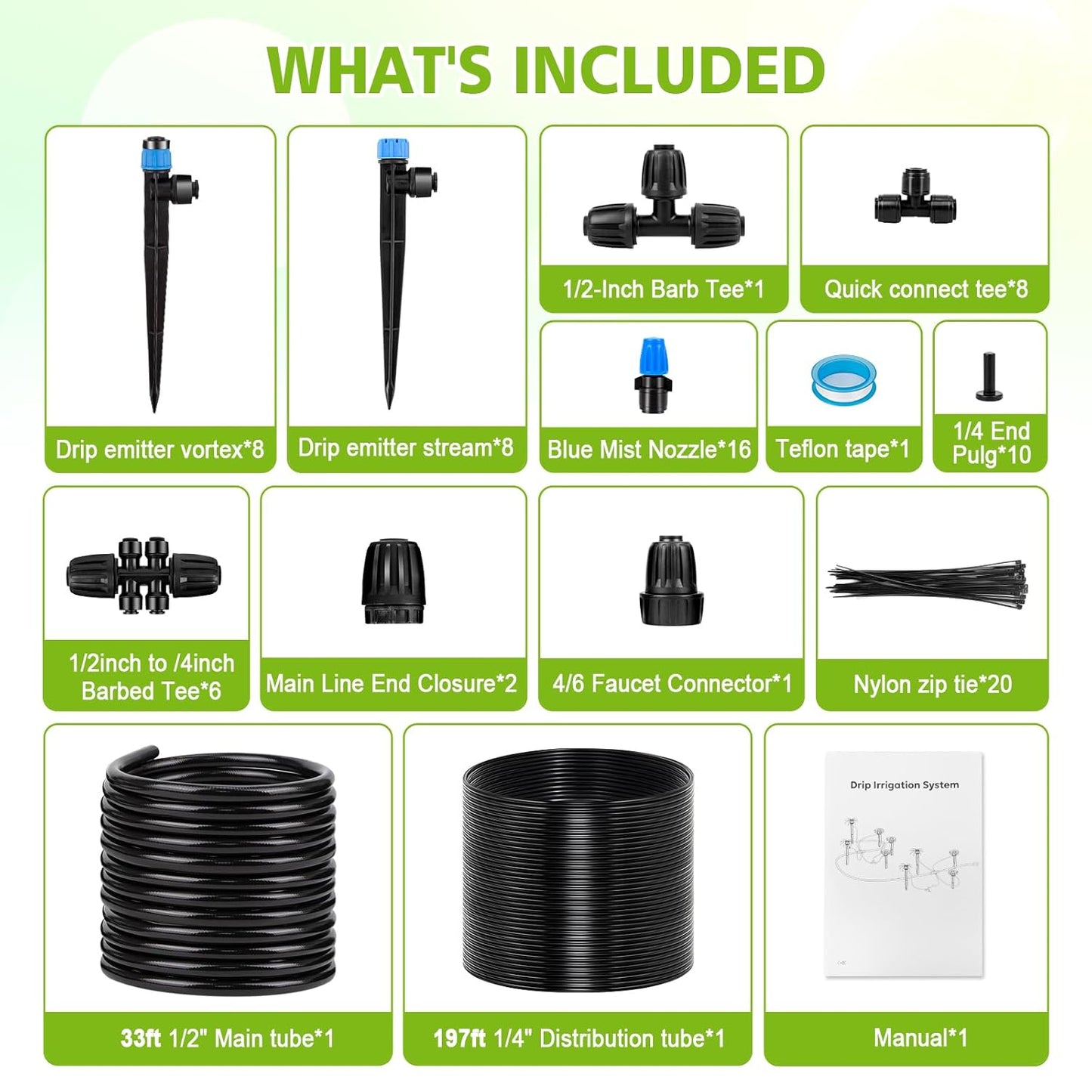 Quick-Connect Drip Irrigation System Kit by [Brand Name] - 230FT Automatic Garden Watering for Greenhouse & Lawn