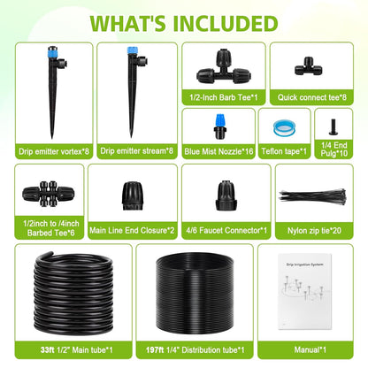 Quick-Connect Drip Irrigation System Kit by [Brand Name] - 230FT Automatic Garden Watering for Greenhouse & Lawn