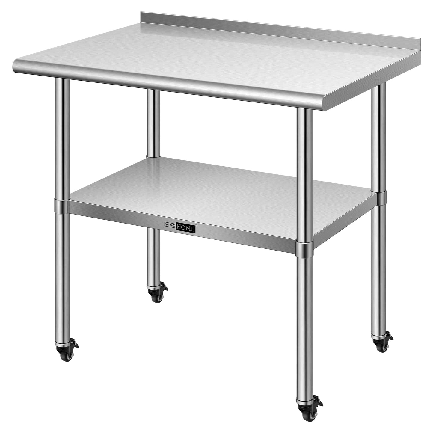 VIVOHOME 24 x 36 Inch Stainless Steel Work Table with Backsplash, Prep Commercial Table with Wheels for Restaurant, Hotel, Home and Warehouse