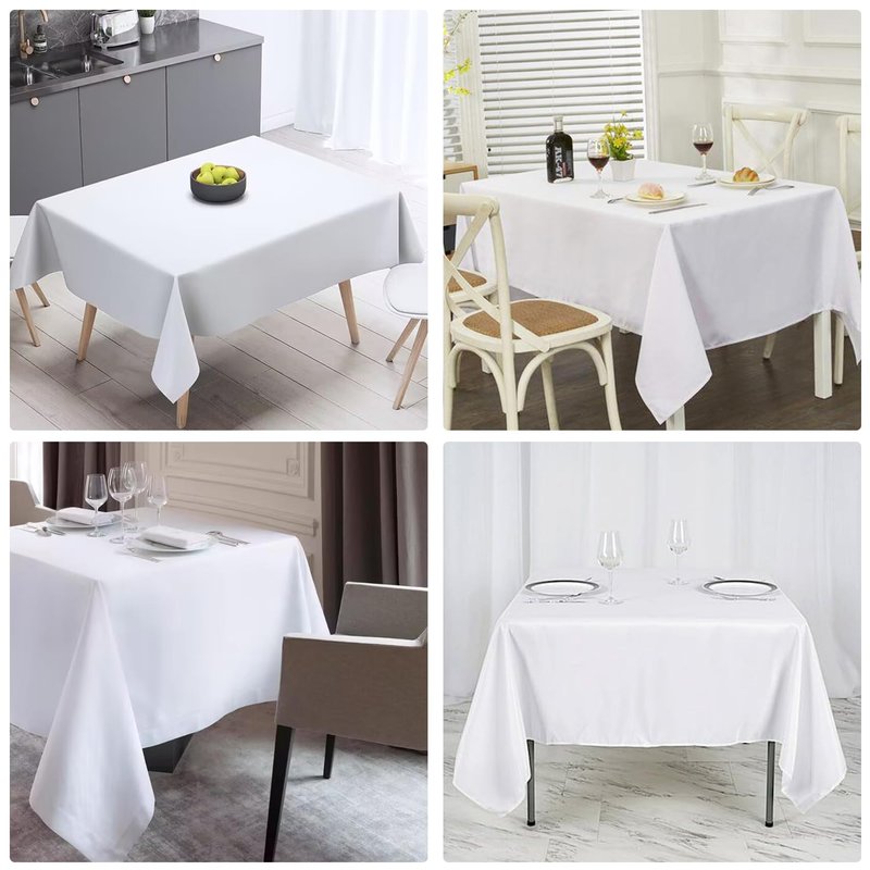 JALANCY 4 Pack Square Table Cloth 52x52 Inch White Tablecloth Machine Washable Fabric Polyester Table Cover for Dining, Buffet Parties, Picnic, Events, Weddings and Restaurants（White）