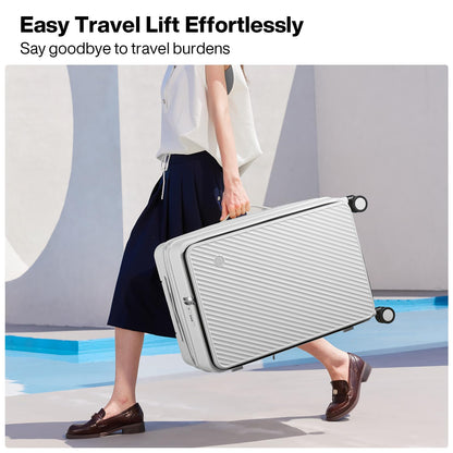 mixi 24 Inch Large Expandable Checked Luggage PC Hard Shell Suitcase Top Opening Rolling Travel Suitcases with Spinner Wheels & TSA Lock, Smoke White