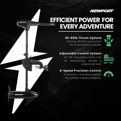 Newport NV-Series 36lb Thrust Trolling Motor 12V – Saltwater Transom Mount Electric Motor for Kayak, Canoe & Small Boat – LED Battery Indicator, 30" Shaft, Quiet Operation