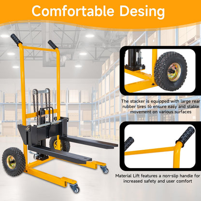 Foldable Hydraulic Material Lift Stacker, 450lbs 35.8" Max Lift, Portable Pallet Truck Dolly w/Swivel Casters, Adjustable Forks, Fork Lift Table Cart, Pallet Jacks & Trucks for Warehouse, Shop