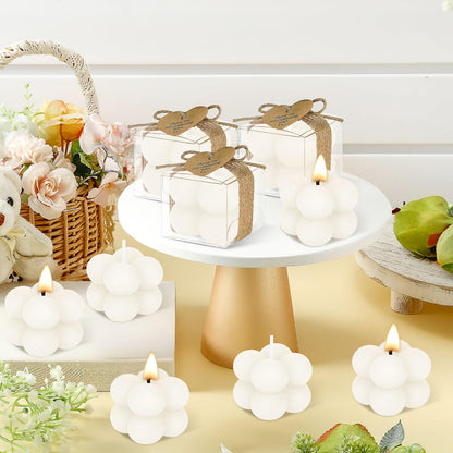 30 Sets Mini Bubble Candles Wedding Favors for Guests, 1.57" Soy Wax Candle Thank You Gifts with Cards, Dried Flowers & Clear Gift Boxes for Bridal Shower Baptism Baby Shower (Ivory)