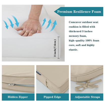 Comcaver Outdoor Chaise Lounge Cushion Set of 2, Fadesafe Water-Repellent Lounge Deck Reclining Chair Cushions for Patio Furniture Lawn Pool Resort Hotel, 80x26x3 Inch, Cream