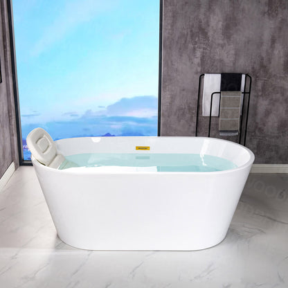 WOODBRIDGE 54"Freestanding White Acylic Soaking Bathtub with Brushed Gold Drain and Overflow,BTA1702-BG-Drain&O
