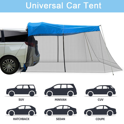 G4Free Car Awning Sun Shelter with Mosquito Net, Portable SUV Tent Tailgate Shade Car Canopy for Outdoor Camping Travel (Blue)