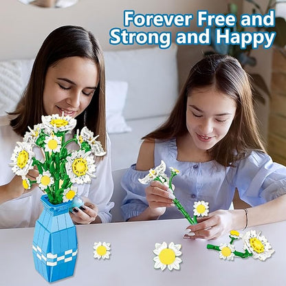 Daisy Building Set with Vase Compatible with Lego 541PCS Flower Bouquet Building Sets for Adults Artificial Flowers for Home Decor Christmas Birthday Valentines Gift for Her &amp Him 14+