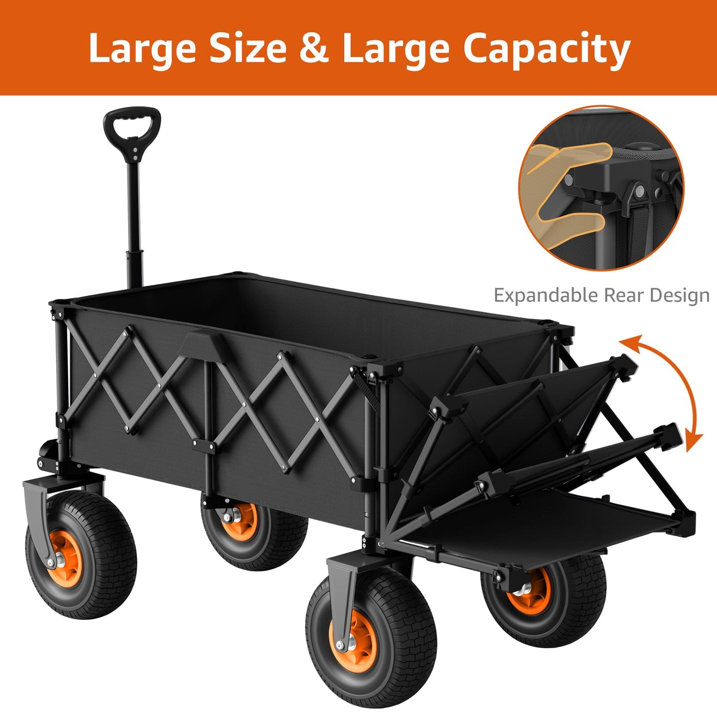 Beach Wagon with Big Wheels for Sand - Heavy Duty 10" Wheel Collapsible Wagons Foldable Large Wagon Cart Folding All Terrain for Camping