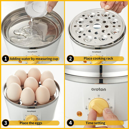 Oroton 9-Egg Stainless Steel Egg Cooker - Automatic Timer, 3 Cooking Modes & Shut-Off Feature