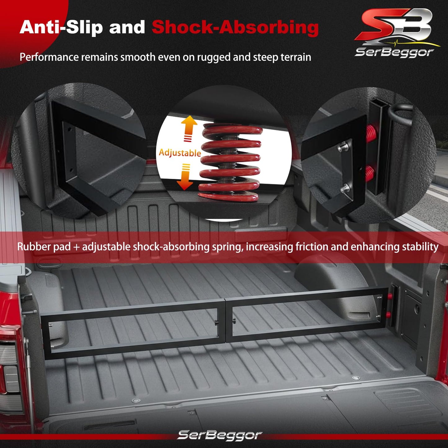 SerBeggor Truck Bed Divider, Cargo Organizer Panel Compatible with Ford F150 2015-2023, Aluminum Alloy Luggage Divider Cargo Manager