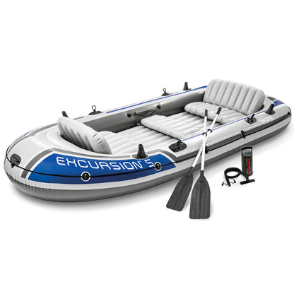 Intex Excursion 5 Person Inflatable Boat, Water Fishing River Raft Set w/ Oars - Large 1,300 Lb Capacity Portable Blow-Up 5 Seater Raft for Adults