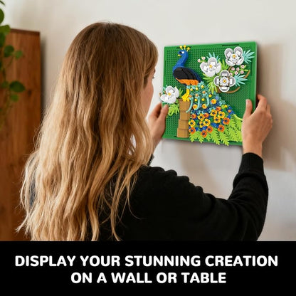 Flowers Peacock Animal 3D Wall Art Micro Mini Building Blocks Set Unique Home Wall Decor or Table Display Ideal Gift Toy for Adults &amp Boys Girls 14+ (879 PCS)