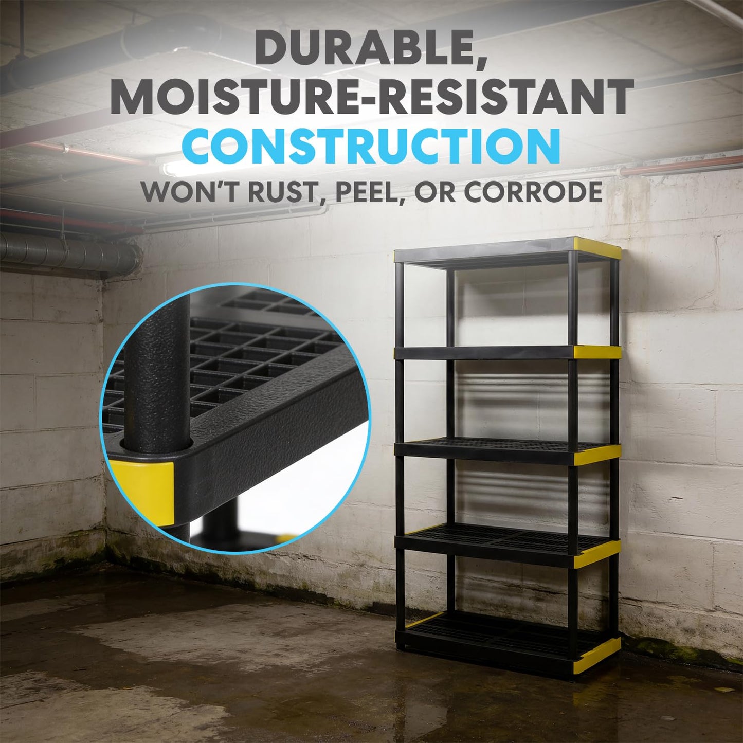 Simpli-Magic 5-Tier Heavy Duty Plastic Storage Shelving Unit, Garage & Outdoor Organizer, Modular Rack, 36 x 24 x 75 Inches, 250 lbs per Shelf, 1250 lbs Total Capacity