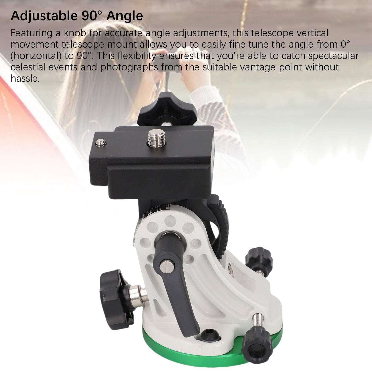 Equatorial Telescope Mount, Aluminum Alloy Telescope Tripod, Adjustable 90° Equatorial EQ Mount, Latitude Base for Accessory, Black