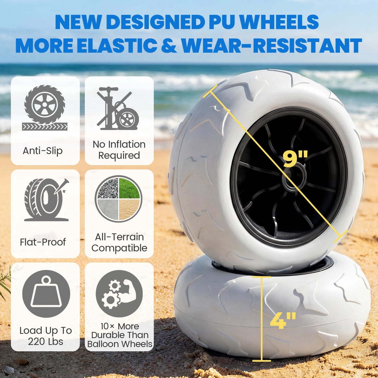Zeraty Beach Wagon with Big Wheels for Sand, Heavy Duty All Terrain Wagons Carts Foldable with Solid 9" Tires, 300L Oversized Capacity & 330 LBS Load, Beach Cart for Outdoor & Camping, Blue