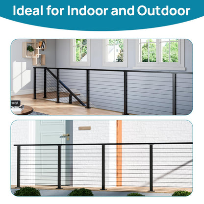 4 Pack Black Cable Railing Post 36 Inch Level Drilled Surface Mount Deck Post 36"x2"x2" T304 Stainless Steel Flat Top Square Cable Railing Kit for Indoor Outdoor HP01