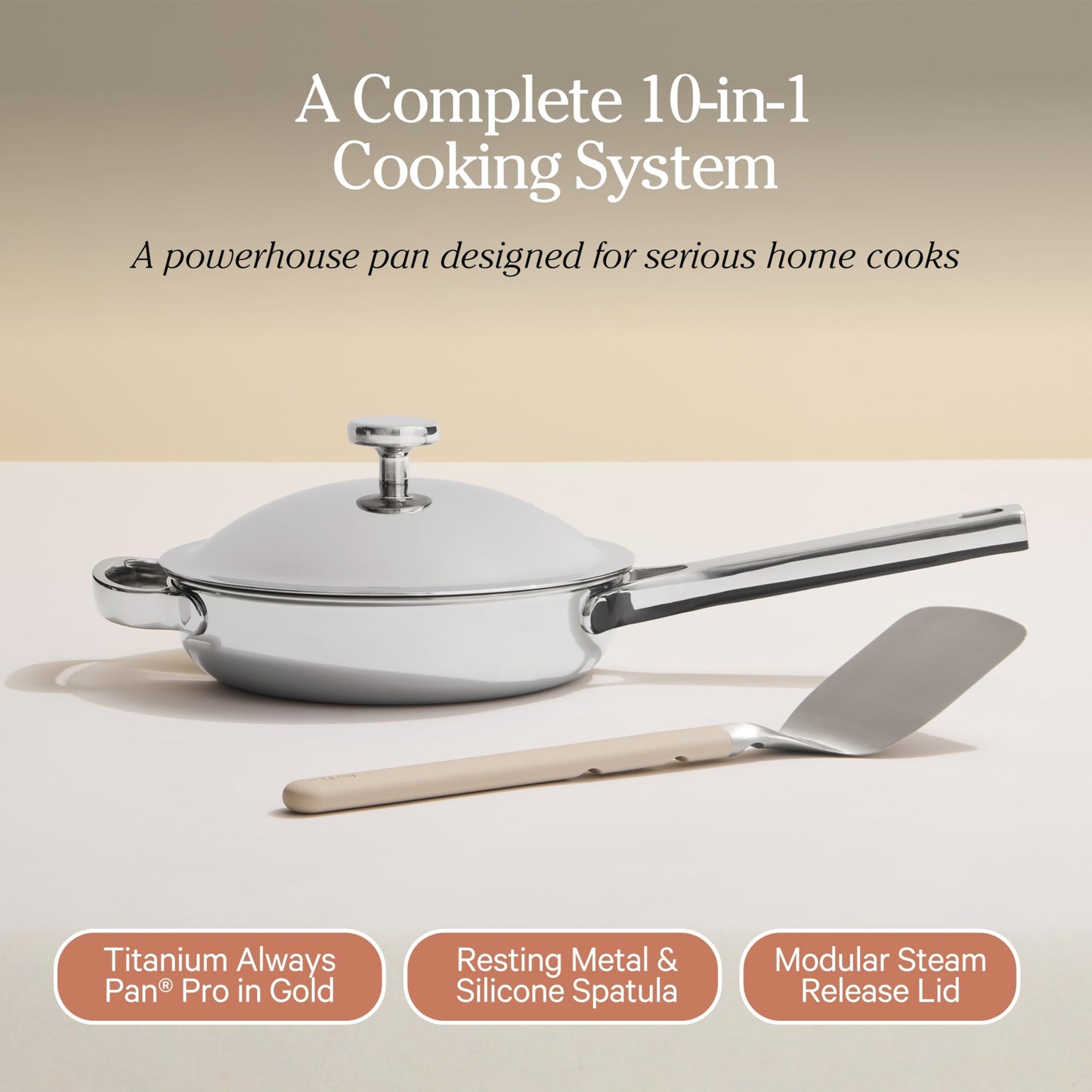 Our Place Mini Titanium Always Pan Pro | 8.5" PFAS-Free Nonstick Frying Pan with Spatula | Chef-Grade Tri-Ply Stainless Steel & Aluminum Build | Induction & Oven-Safe up to 1000°F | Chrome