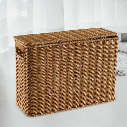 Generic Narrow and Tall Storage Box Woven Storage Basket with Lid Lightweight Decorative Storage Bin with Handle for Bedroom Clothing, S