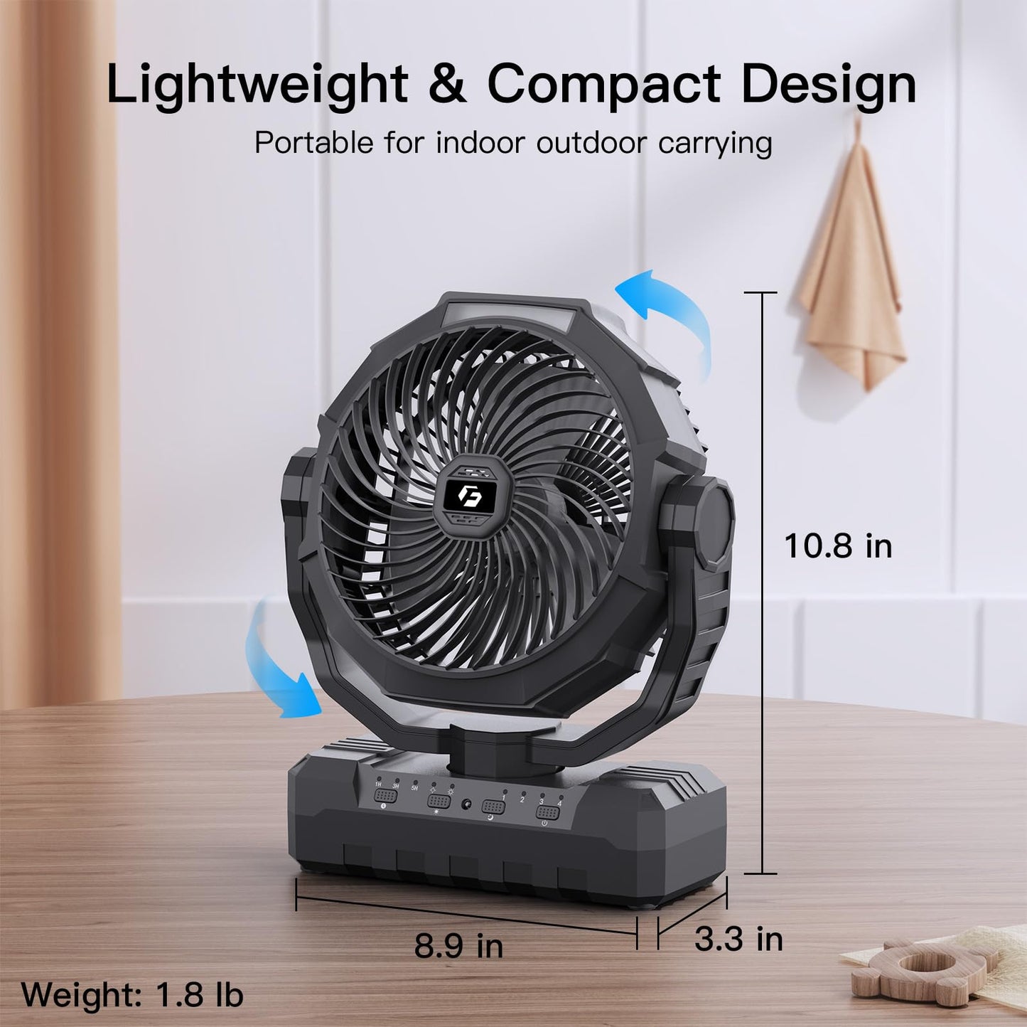 FRIZCOL 3-in-1 Camping Fan - Portable Fans Rechargeable - 24000mAh Battery Powered Fan with Light & Remote for Indoor, Outdoor, Tent, Travel, Fishing, Jobsite, Gifts for Men Dad Him - Black