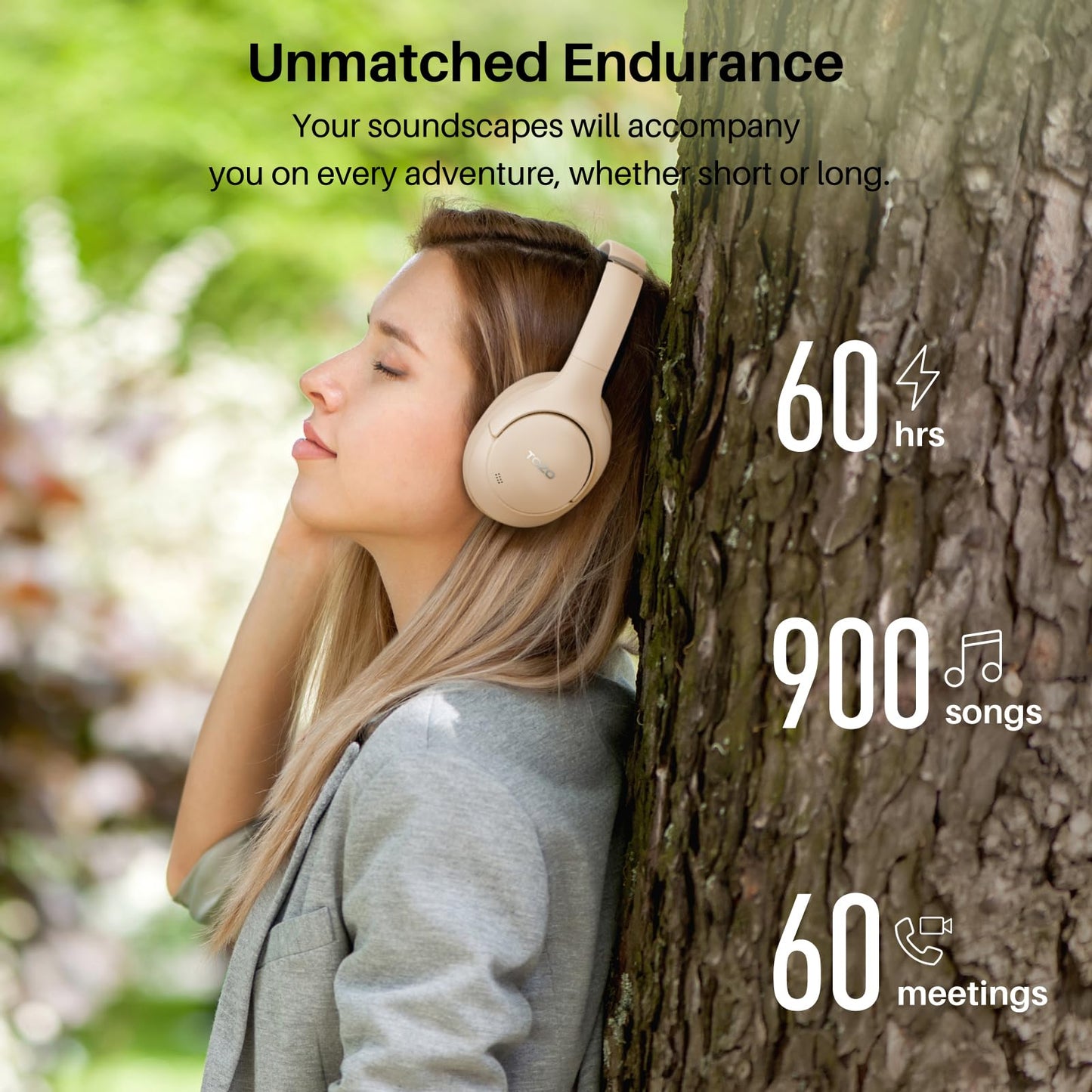 TOZO HT2 Hybrid Active Noise Cancelling Headphones, Wireless Over Ear Bluetooth Headset, 60H Playtime, Hi-Res Audio Custom EQ via App Deep Bass Comfort Fit Ear Cups, for Home Office Travel