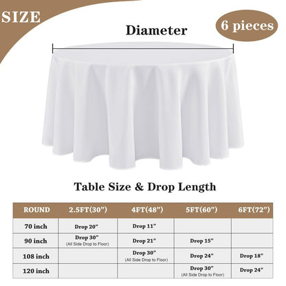 Fitable 6 Pack White Round Table Clothes - 70 Inches in Diameter - Stain Resistant and Washable Tablecloths, Polyester Fabric Table Covers for Wedding, Party, Banquet, Gathering
