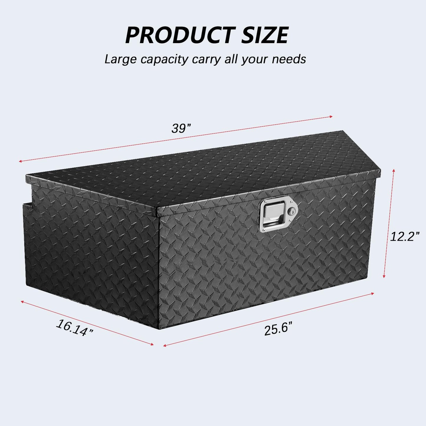 ExploreHorizon 39 Inch Aluminum Trailer Tongue Tool Box, Heavy Duty Utility Storage Box with Lock and Keys, Diamond Plate Waterproof Trailer Box Organizer for Pick Up Truck Beds - Black
