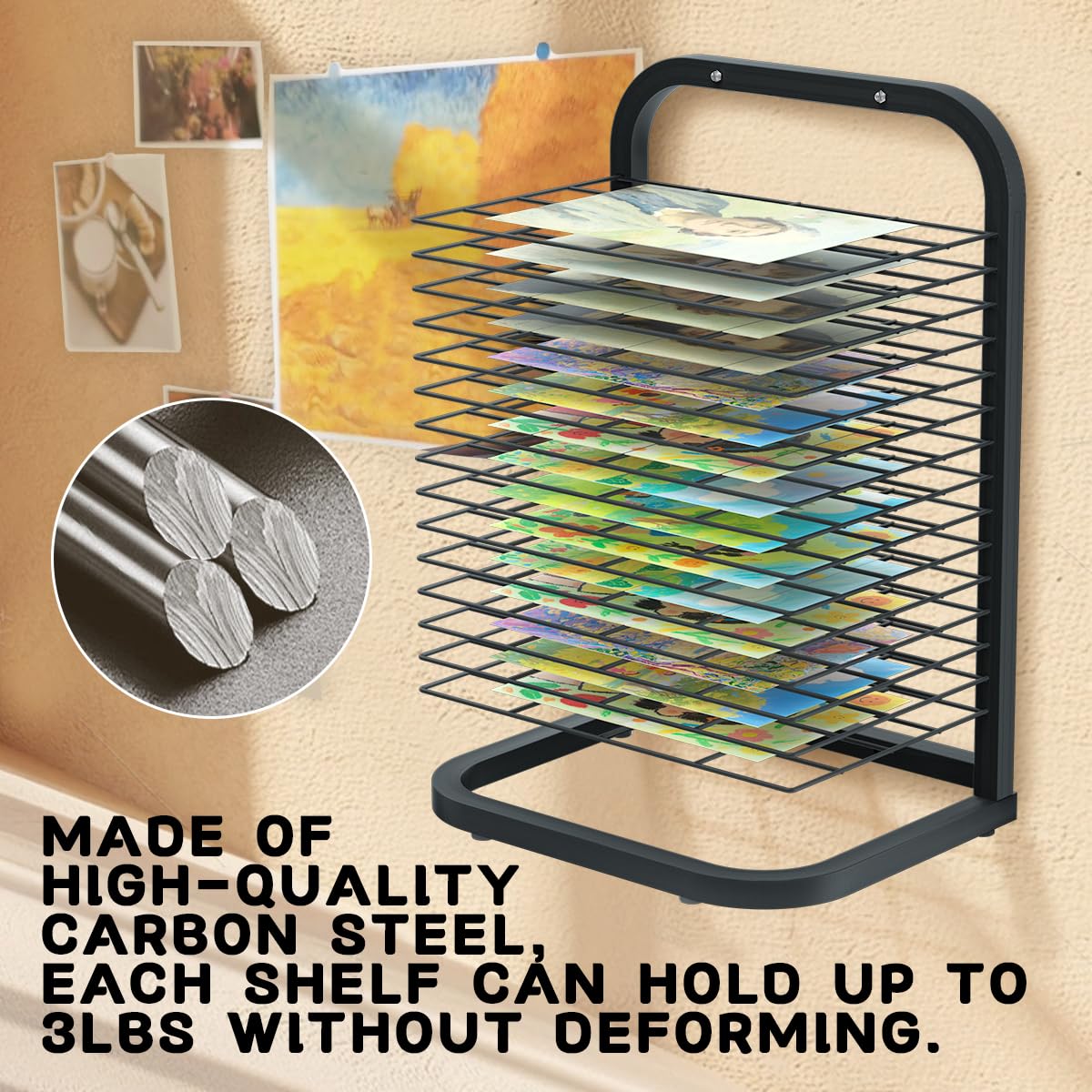 INNOVART 15 Shelves Art Drying Rack for Classroom Club Painting Crafts, Metal Desktop Drying Rack for Art, Black Painting Drying & Artwork Storage Racks for Home, Classroom, Studio, Craft Room