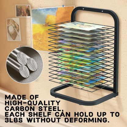 INNOVART 15 Shelves Art Drying Rack for Classroom Club Painting Crafts, Metal Desktop Drying Rack for Art, Black Painting Drying & Artwork Storage Racks for Home, Classroom, Studio, Craft Room