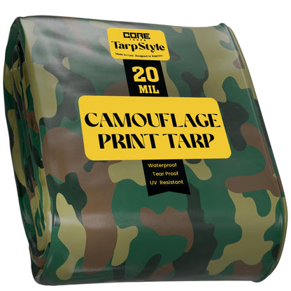 Core Tarps Extreme Heavy Duty 20 Mil Tarp Cover, Waterproof, UV Resistant, Rip and Tear Proof, Poly Tarpaulin with Reinforced Edges for Roof, Camping, Patio, Pool, Boat (Camouflage/Green 24′ X 30′)