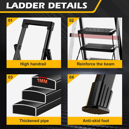 8 Step Ladder,Folding Step Stool with Tool Tray,Portable Sturdy Steel Ladder with Anti-Slip Pedal,Lightweight,Convenient Work Platform,Sturdy Carbon Steel Step Ladder for Adult,Garden,Garage