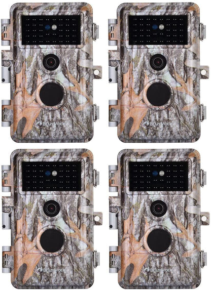 4-Pack Game & Trail Camera, 64MP 1296P H.264 MP4 Video Cam with 940nm No Glow Night Vision Motion Activated IP66 Waterproof for Outdoor Wildlife Monitoring, Yard Security, Animal Observation