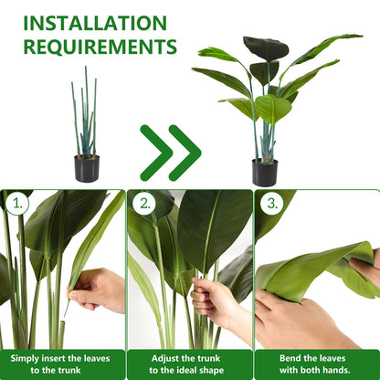 WC WAH CHUN Artificial Bird of Paradise Plant Fake Tropical Palm Tree for Indoor Outdoor, Perfect Faux Plants for Home Garden Office Store Decoration (H 120cm)