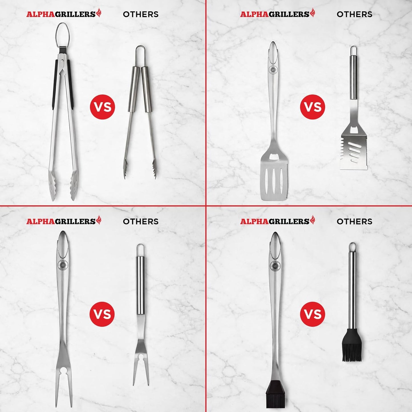Alpha Grillers Grilling Accessories | BBQ Tool Set with Spatula, Fork, Brush & Tongs - Perfect Gifts for Men