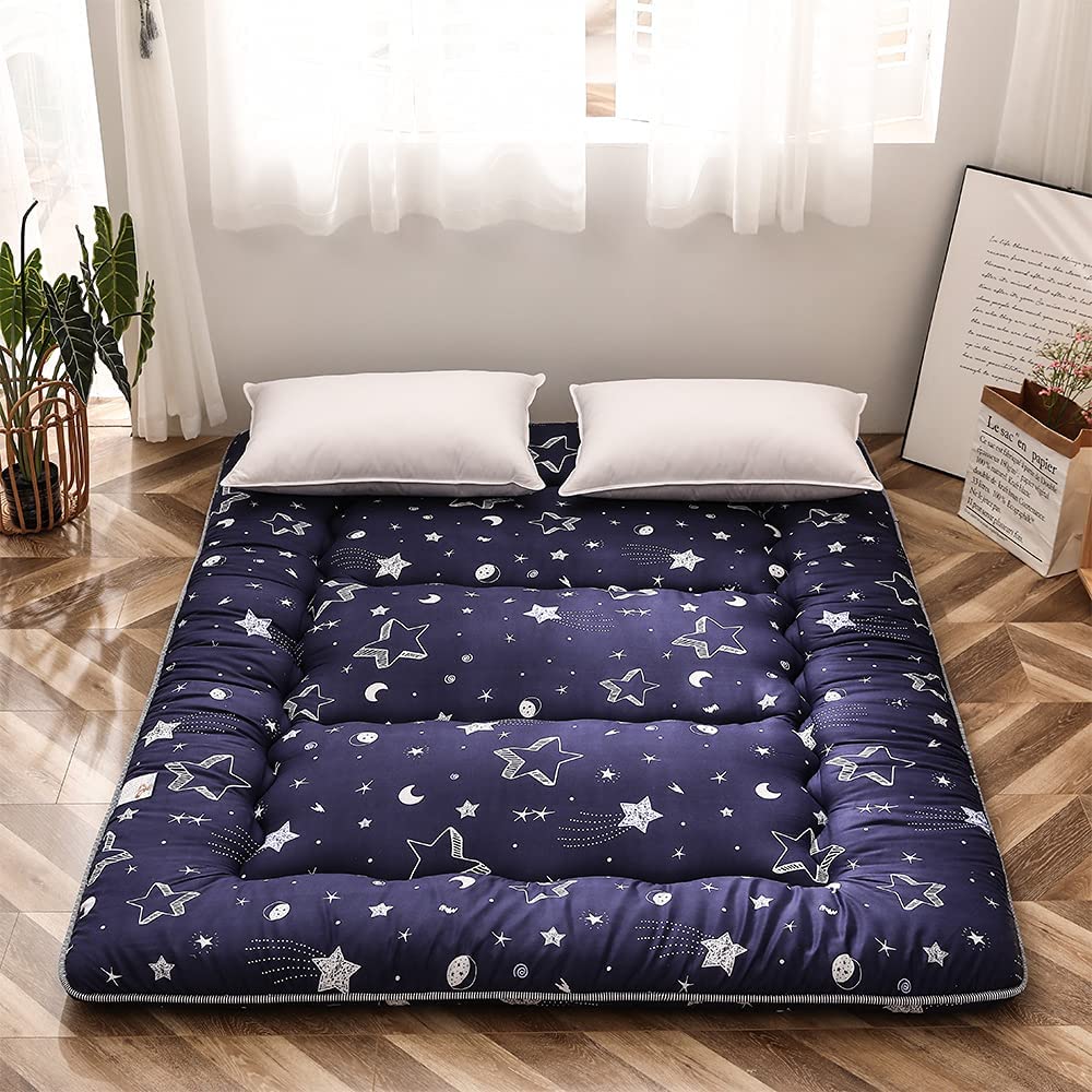 MAXYOYO Navy Star Futon Mattress Japanese Tatami Mat Foldable Futon Portable Camping Mattress Kids Sleeping Pad Floor Couch, Full