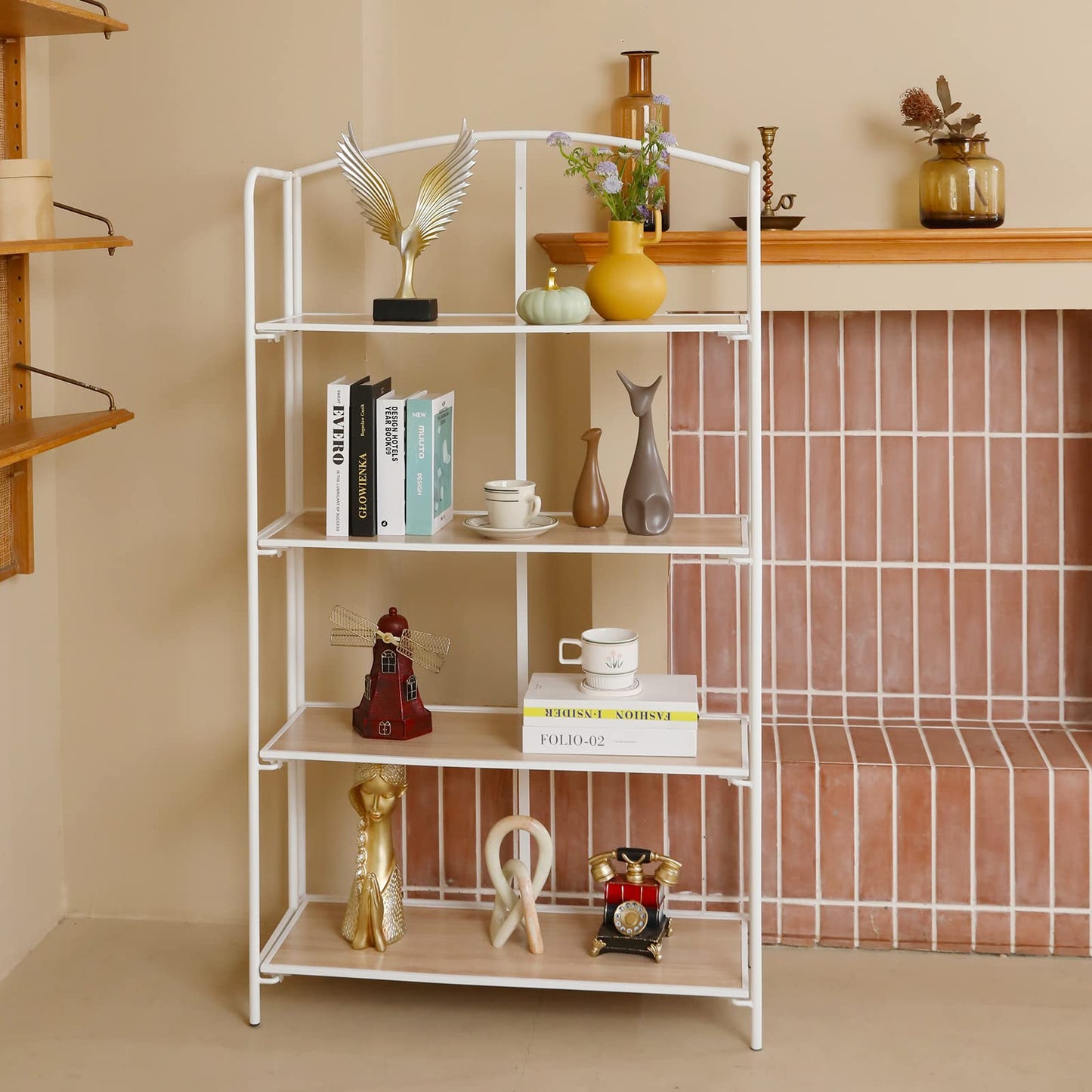 Crofy No Assembly Folding Bookshelf for Living Room, 4 Tier White Collapsible Book Shelf for Home Office, Portable Bookcase Storage Organizer