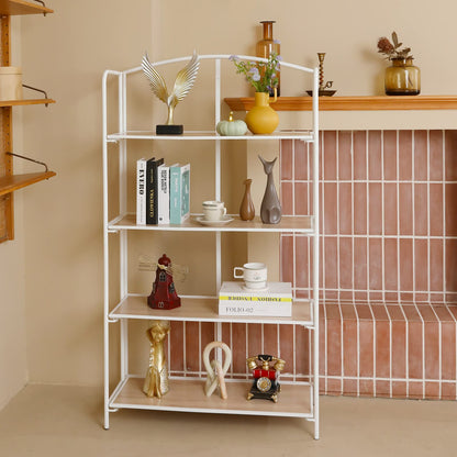 Crofy No Assembly Folding Bookshelf for Living Room, 4 Tier White Collapsible Book Shelf for Home Office, Portable Bookcase Storage Organizer