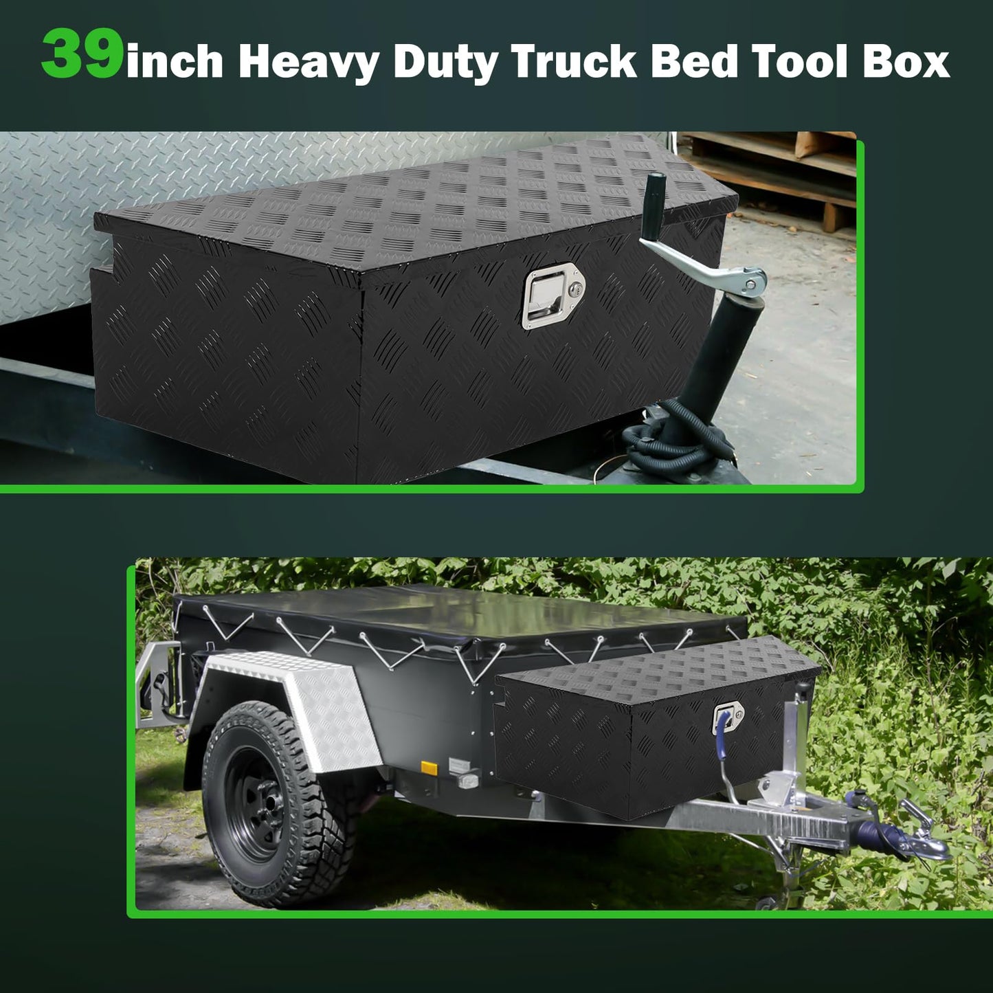 SCITOO 39 Inch Diamond Plate Truck Bed Tool Box,Heavy Duty Aluminum Crossover Storage for Most Full Size Pickups,Lockable Weatherproof Chest,Fits 39" Truck Beds,Easy Access to Load and Unload