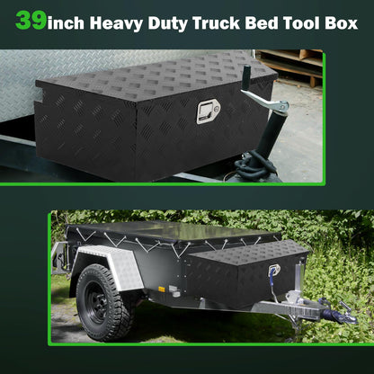 SCITOO 39 Inch Diamond Plate Truck Bed Tool Box,Heavy Duty Aluminum Crossover Storage for Most Full Size Pickups,Lockable Weatherproof Chest,Fits 39" Truck Beds,Easy Access to Load and Unload