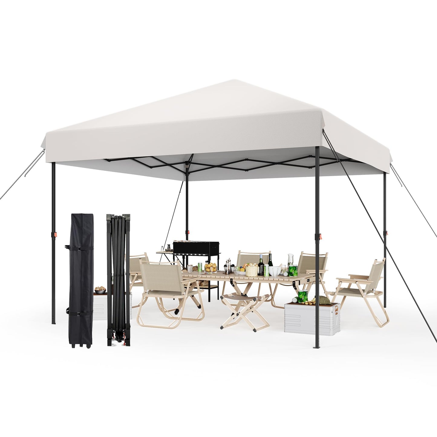 10' x 10' Pop Up Canopy Tent, Commercial Instant Outdoor Shelter with 3 Adjustable Heights, Portable Gazebo with Wheeled Carry Bag for Patio, Deck, Garden, Beach and Camping