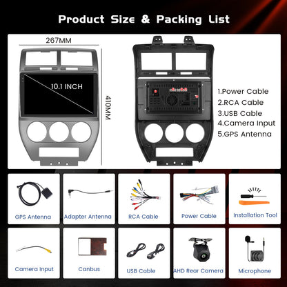 4+128GB Android 15 Car Radio for Jeep Compass 2007-2010 Wireless Carplay Android Auto, Realdio Car Stereo for Compass 10.1" in-Cell Touchscreen WiFi Bluetooth GPS FM/RDS EQ SWC + Backup Camera