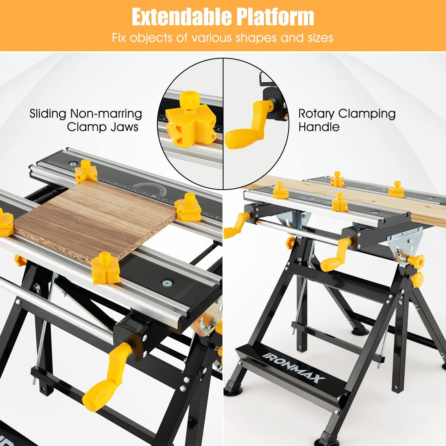 Toolsempire Portable Workbench, Folding Work Bench and Vise with 2 Rotary Handles, 7-Level Adjustable Height, 8 Sliding Clamps, Tiltable & Extendable Tabletop, Workbench Table for Garage, Workshop