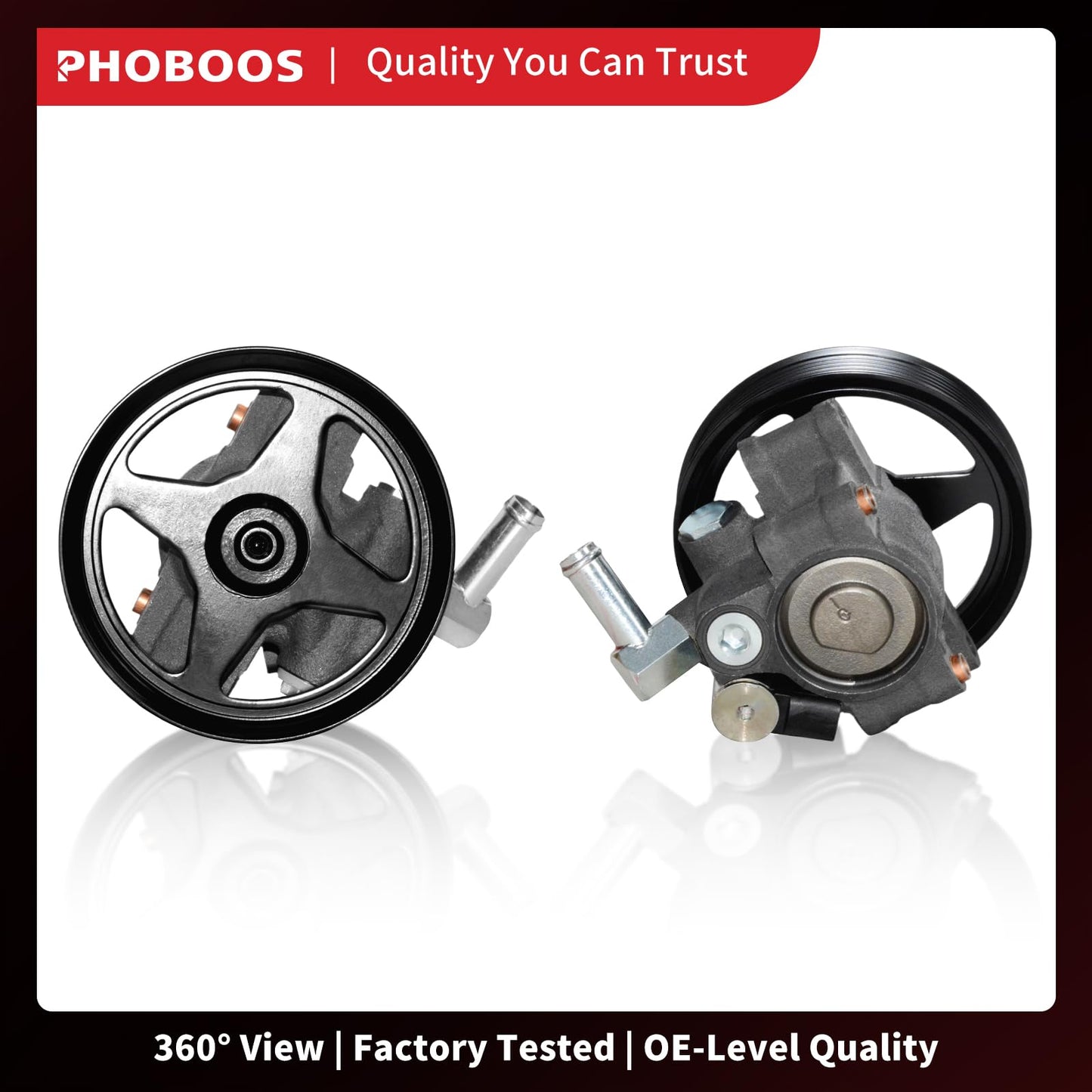 PHOBOOS Power Steering Pump Compatible with Ford & Lincoln & Mercury - 1991-2003 - Expedition, Crown Victoria, Grand Marquis, Navigator, Blackwood, Town Car, V8 4.6L, with Pulley & Outlet, Ref. 20-260