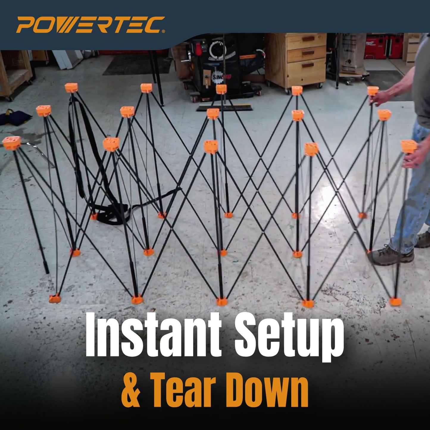 POWERTEC Arachni-Flex Portable Workbench 4x8ft Collapsible Workstand - Heavy Duty Folding Work Table Base, 6000 lbs Capacity 36 Inch Work Height, No Assembly Mobile Work Station w/Carry Strap (71930)