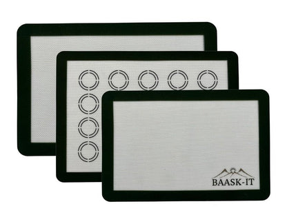 BAASK-IT Silicone Baking Mats Set – 3 Pcs, Non-Stick Reusable, Parchment-Free Oven liners (18" x 13" + 15" x 10")