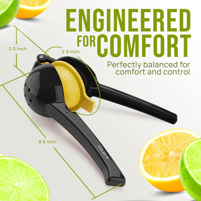 Zulay Kitchen 2-in-1 Lemon Squeezer - Max Extraction Hand Juicer for Easy Citrus Juicing - Black/Yellow