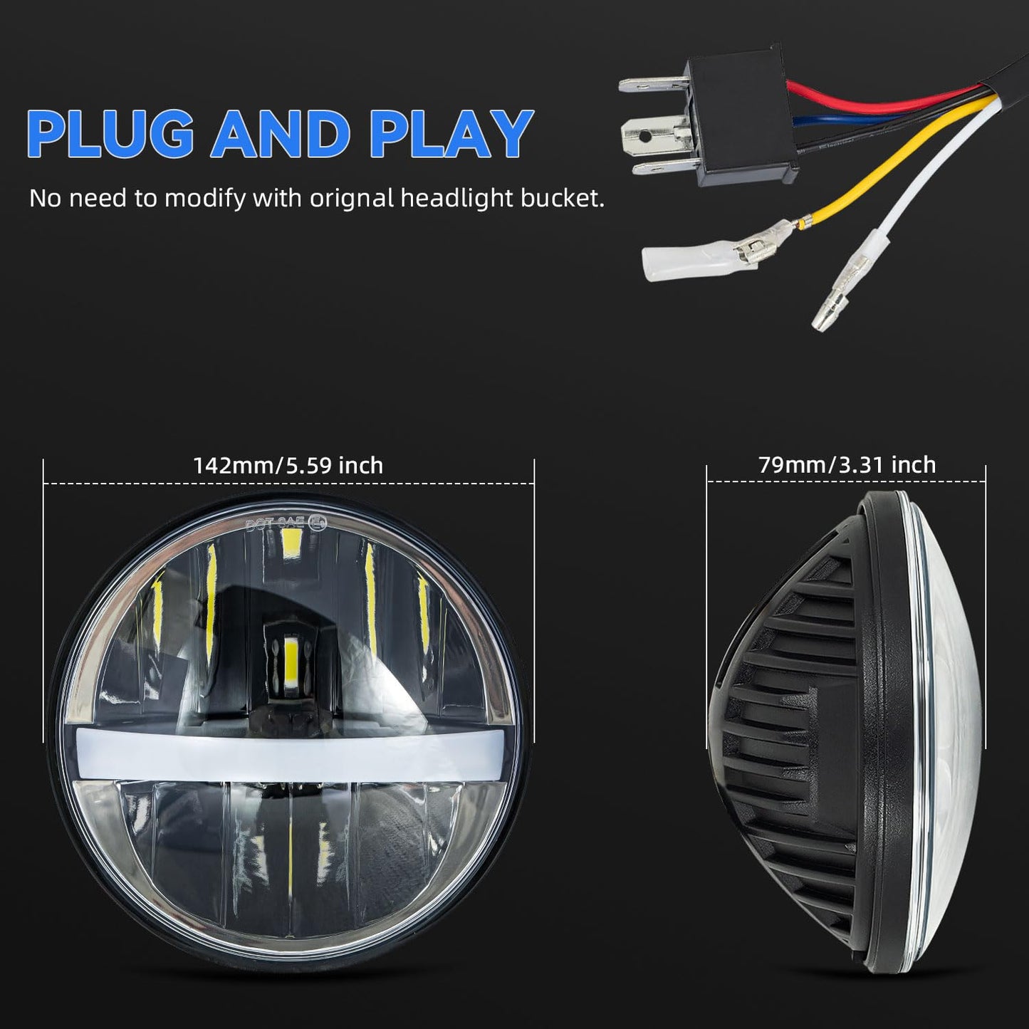 MXSAG 5 3/4'' 5.75" Round white LED Headlights 4pcs H4 HI/LO Beam DRL Compatible for Jeep Wrangler GMC K15/K1500 K25/K2500 K35/K3500 Pickup Suburban Buick Electra