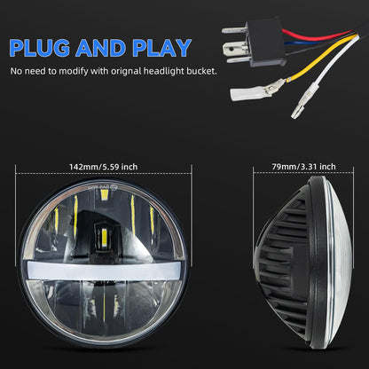MXSAG 5 3/4'' 5.75" Round white LED Headlights 4pcs H4 HI/LO Beam DRL Compatible for Jeep Wrangler GMC K15/K1500 K25/K2500 K35/K3500 Pickup Suburban Buick Electra