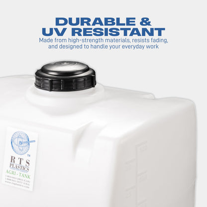 RTS Plastics Rotomolded Polyethylene PCO-30 Gallon Tank for Water and Non-Flammable Liquids with Molded Grad Strip and Siphon Elbow